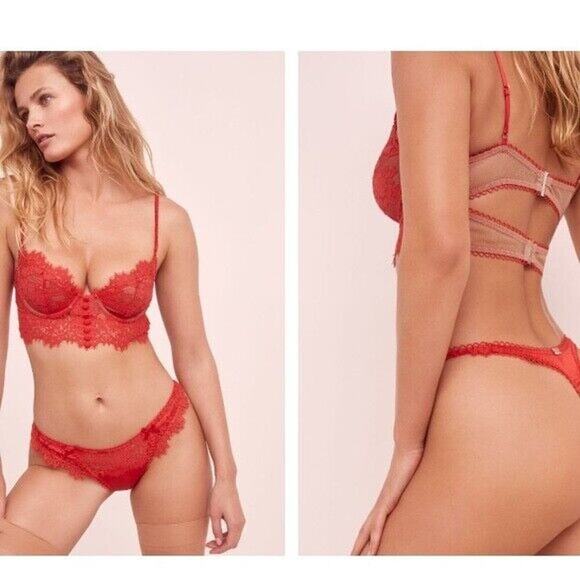 For Love And Lemons VS Faye Lace Underwire Long Line Bustier Bra Red XL - Picture 2 of 10